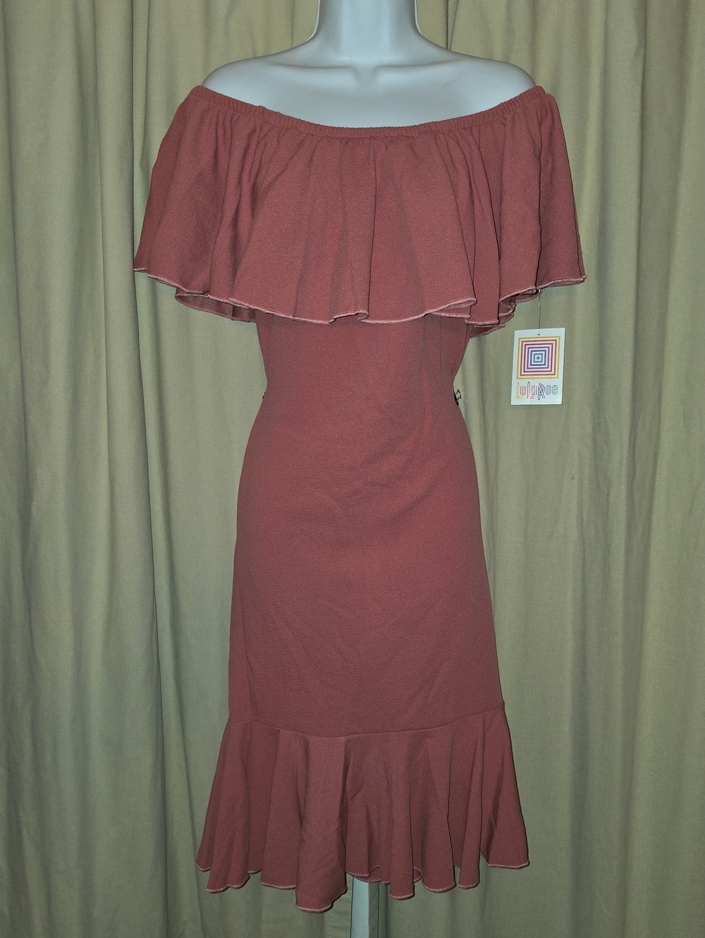 LuLaRoe Strapless Ruffle Midi Cici Dress in Rose Pink